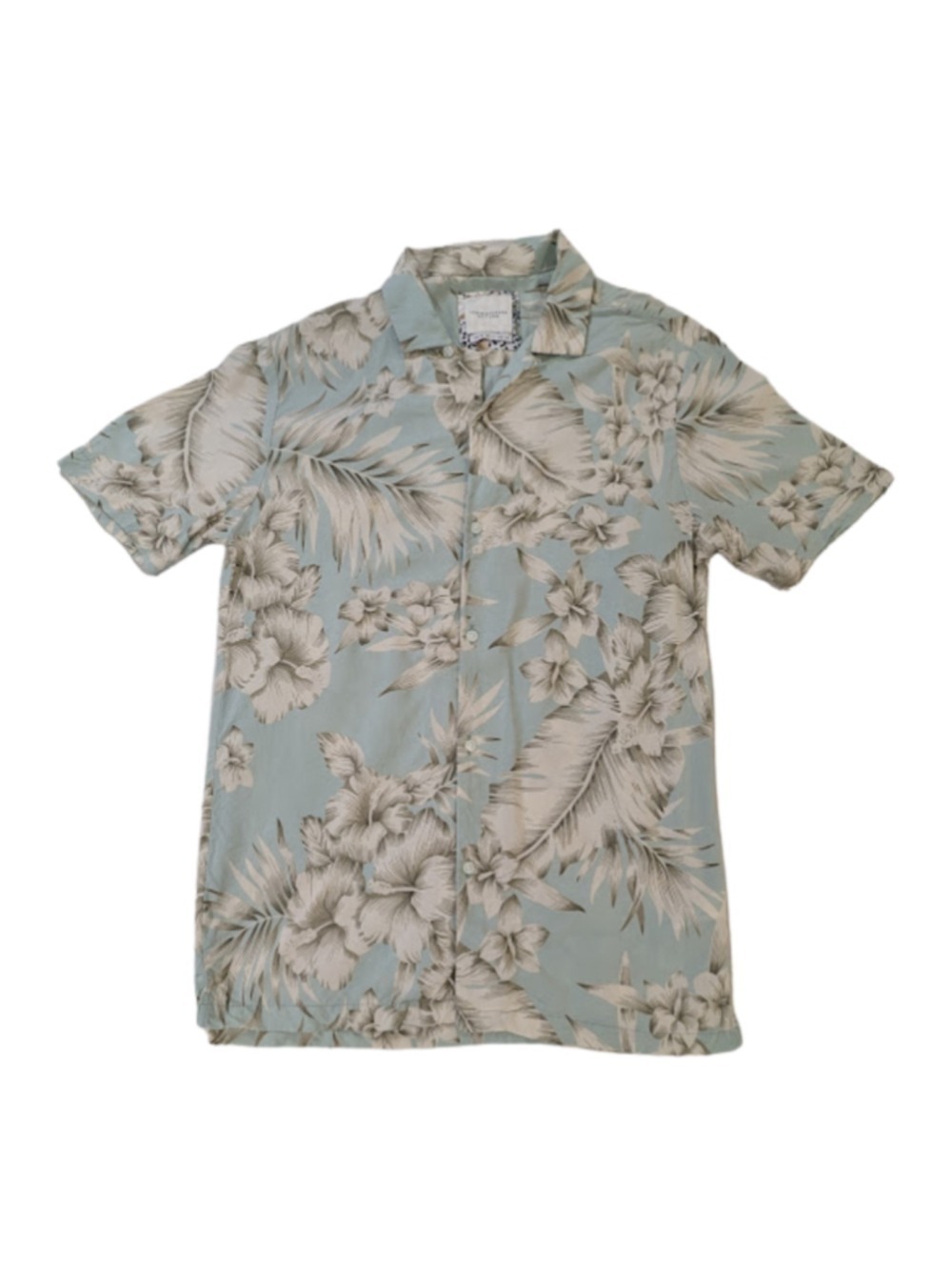 Denim & Flower Hawaiian Shirt Tropical Floral Button Up Resort Beach Men S